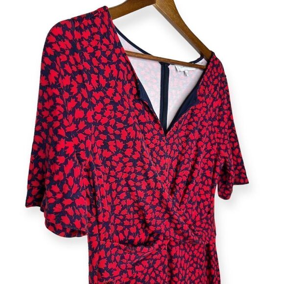 Lark & Ro Knit Tulip‎ Print Floral Midi Dress Soft Red Blue Patriotic Office 12 - Picture 3 of 10